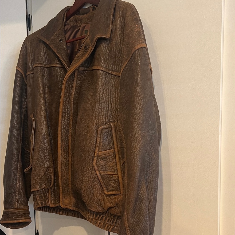 L.L. Bean Men's Distressed Brown Leather Bomber Jacket